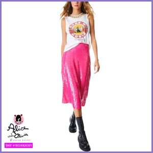 Alice + Olivia Maeve Pink Sequin Slip Midi Skirt